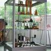 Various free-standing display cases designed in a diamond like shape, equipped with fiber optic lighting, all cases with glass bases & decks & large duorail sliding doors.